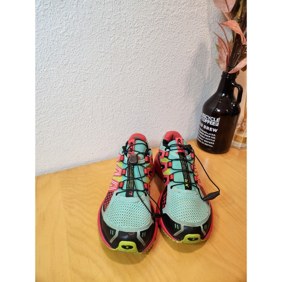 Salomon XR Mission Trail Running Shoes Women's Size 7 Teal Pink Quicklace - Picture 1 of 10